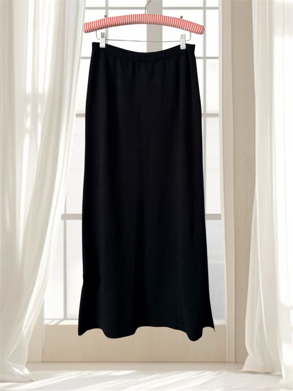 VTG Helen Hsu Black Knit Midi Skirt Size L - Picture 1 of 10